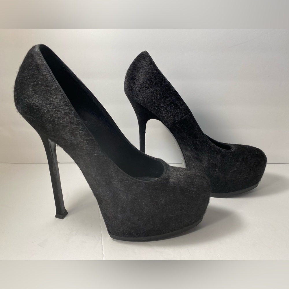 YSL Yves Saint Laurent tribtoo Ponyhair leopard print pumps heels black 40 - Picture 5 of 12